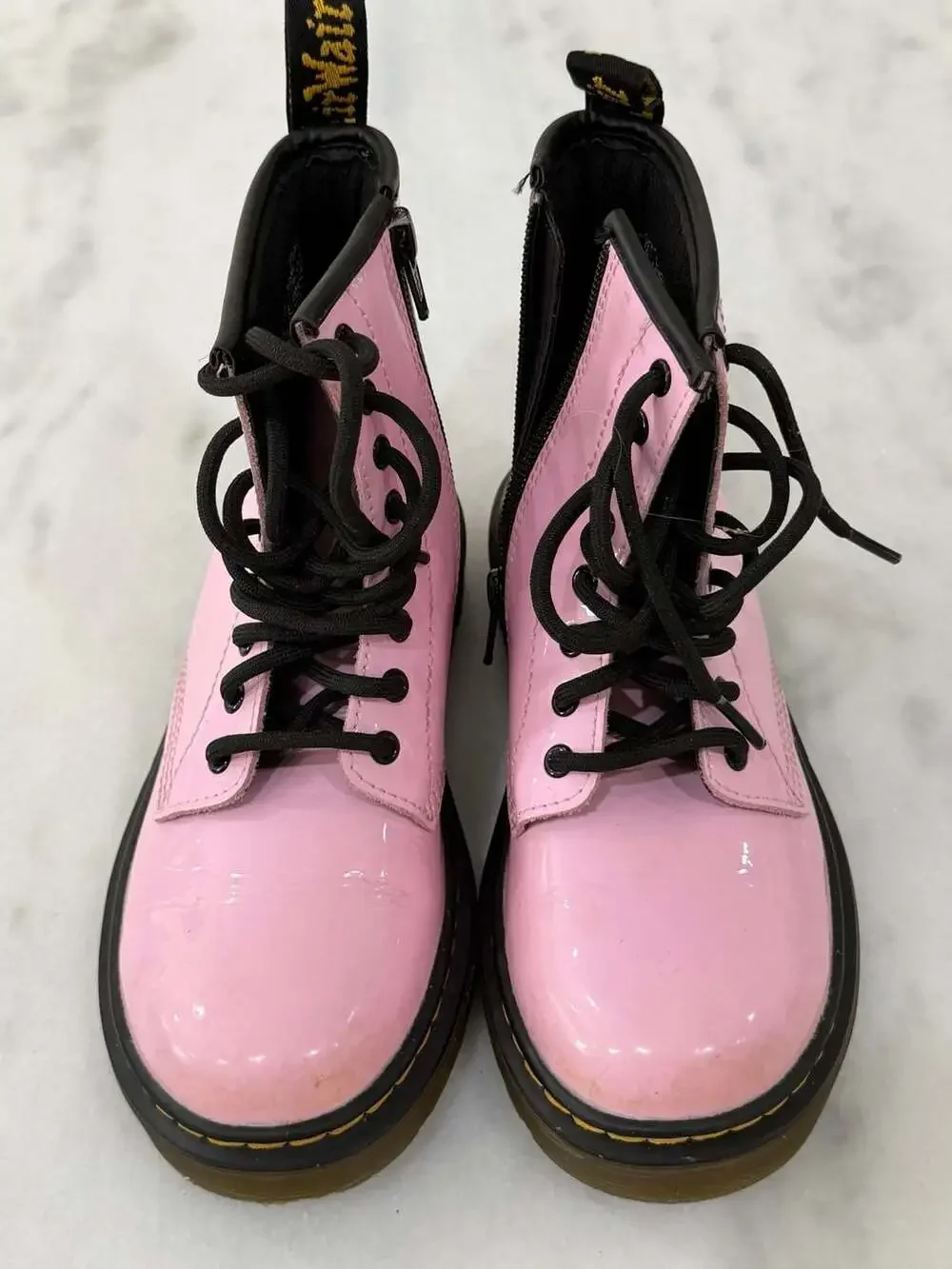 Dr. Martens 1460 Kids Patent Pink Lace-Up Combat Boots with Side Zip